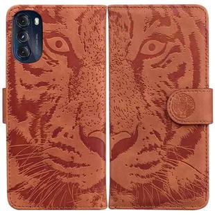 For Motorola Moto G 2022 Tiger Embossing Pattern Horizontal Flip Leather Phone Case(Brown)