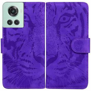 For OnePlus 10R / Ace Tiger Embossing Pattern Horizontal Flip Leather Phone Case(Purple)