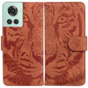 For OnePlus 10R / Ace Tiger Embossing Pattern Horizontal Flip Leather Phone Case(Brown)
