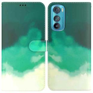 For Motorola Edge 30 Watercolor Pattern Leather Phone Case(Cyan Green)