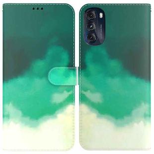 For Motorola Moto G 2022 Watercolor Pattern Leather Phone Case(Cyan Green)
