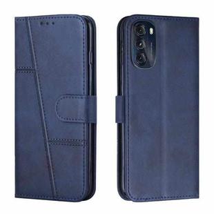 For Motorola Moto G 5G 2022 Stitching Calf Texture Buckle Leather Phone Case(Blue)