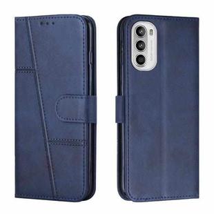 For Motorola Moto G52 Stitching Calf Texture Buckle Leather Phone Case(Blue)