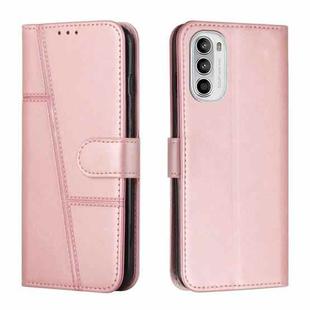 For Motorola Moto G52 Stitching Calf Texture Buckle Leather Phone Case(Rose Gold)