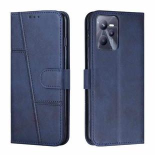 For OPPO Realme C35/Narzo 50A Prime 4G Stitching Calf Texture Buckle Leather Phone Case(Blue)