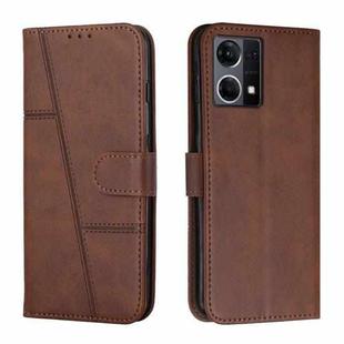 For OPPO Reno7 4G Global / F21 Pro 4G Stitching Calf Texture Buckle Leather Phone Case(Brown)