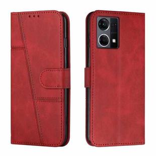 For OPPO Reno7 4G Global / F21 Pro 4G Stitching Calf Texture Buckle Leather Phone Case(Red)