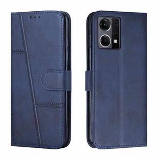 For OPPO Reno7 4G Global / F21 Pro 4G Stitching Calf Texture Buckle Leather Phone Case(Blue)