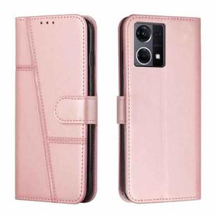For OPPO Reno7 4G Global / F21 Pro 4G Stitching Calf Texture Buckle Leather Phone Case(Rose Gold)