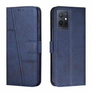 For vivo T1 5G India/Y75 5G Global/Y55 5G Global/Y33S 5G CN/iQOO Z6/iQOO U5 Stitching Calf Texture Buckle Leather Phone Case(Blue)