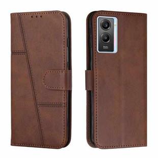 For vivo Y55s 5G Stitching Calf Texture Buckle Leather Phone Case(Brown)