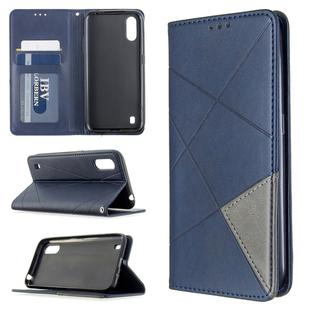 For Galaxy A01 Rhombus Texture Horizontal Flip Magnetic Leather Case with Holder & Card Slots & Wallet(Blue)