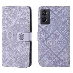 For OPPO A96 5G Ethnic Style Embossed Pattern Leather Phone Case(Purple)