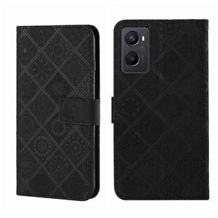 For OPPO A96 5G Ethnic Style Embossed Pattern Leather Phone Case(Black)