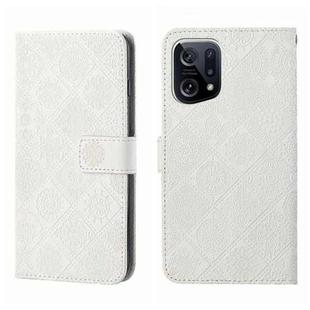 For OPPO Find X5 Ethnic Style Embossed Pattern Leather Phone Case(White)