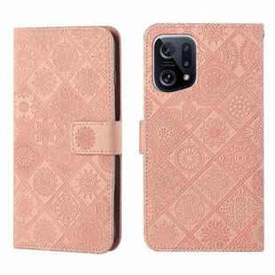 For OPPO Find X5 Ethnic Style Embossed Pattern Leather Phone Case(Pink)