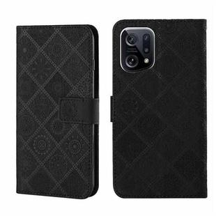 For OPPO Find X5 Pro Ethnic Style Embossed Pattern Leather Phone Case(Black)