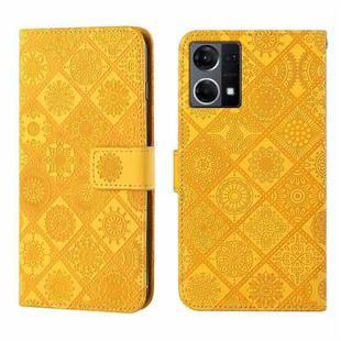 For OPPO Reno7 Ethnic Style Embossed Pattern Leather Phone Case(Yellow)