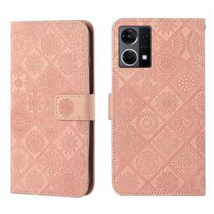 For OPPO Reno7 Ethnic Style Embossed Pattern Leather Phone Case(Pink)