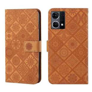 For OPPO Reno7 Ethnic Style Embossed Pattern Leather Phone Case(Brown)