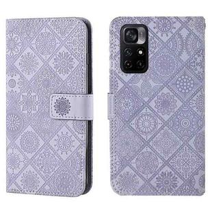 For Xiaomi Poco M4 Pro 5G Ethnic Style Embossed Pattern Leather Phone Case(Purple)
