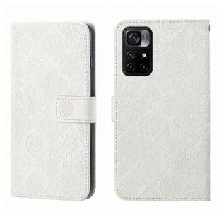 For Xiaomi Poco M4 Pro 5G Ethnic Style Embossed Pattern Leather Phone Case(White)