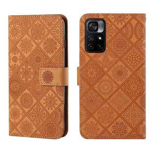 For Xiaomi Poco M4 Pro 5G Ethnic Style Embossed Pattern Leather Phone Case(Brown)