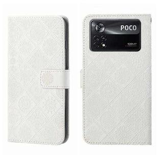 For Xiaomi Poco X4 Pro 5G Ethnic Style Embossed Pattern Leather Phone Case(White)