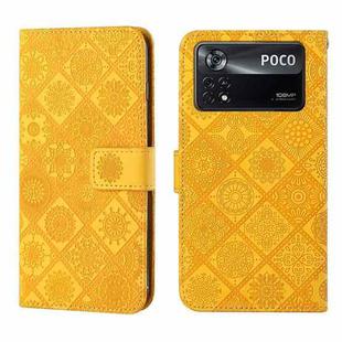 For Xiaomi Poco X4 Pro 5G Ethnic Style Embossed Pattern Leather Phone Case(Yellow)