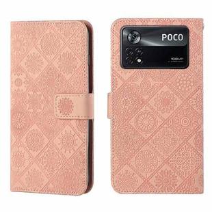 For Xiaomi Poco X4 Pro 5G Ethnic Style Embossed Pattern Leather Phone Case(Pink)