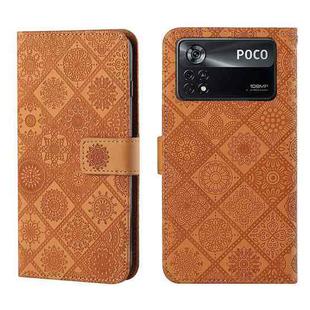 For Xiaomi Poco X4 Pro 5G Ethnic Style Embossed Pattern Leather Phone Case(Brown)