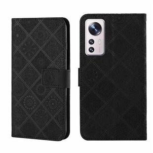 For Xiaomi 12 Lite Ethnic Style Embossed Pattern Leather Phone Case(Black)