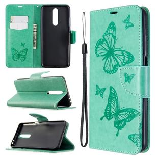 For Xiaomi Redmi K30 Two Butterflies Embossing Pattern Horizontal Flip Leather Case with Holder & Card Slot & Wallet & Lanyard(Green)