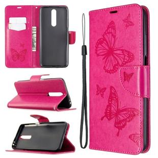 For Xiaomi Redmi K30 Two Butterflies Embossing Pattern Horizontal Flip Leather Case with Holder & Card Slot & Wallet & Lanyard(Rose Red)
