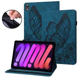 For iPad mini 6 Big Butterfly Embossed Smart Leather Tablet Case(Blue)