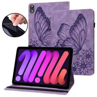 For iPad mini 6 Big Butterfly Embossed Smart Leather Tablet Case(Purple)