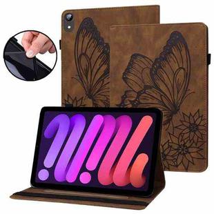 For iPad mini 6 Big Butterfly Embossed Smart Leather Tablet Case(Brown)