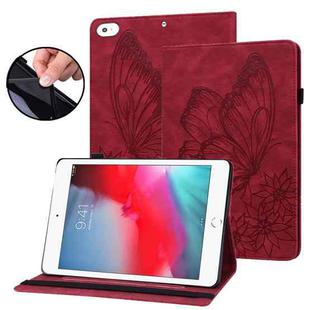 Big Butterfly Embossed Smart Leather Tablet Case For iPad mini 2019 / 4 / 3 / 2 / 1(Red)