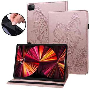 For iPad Pro 11 2022 / 2021 / 2020 / Air 2020 10.9 Big Butterfly Embossed Smart Leather Tablet Case(Rose Gold)