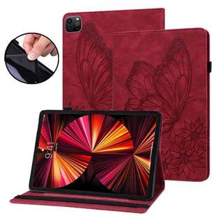 For iPad Pro 11 2022 / 2021 / 2020 / Air 2020 10.9 Big Butterfly Embossed Smart Leather Tablet Case(Red)
