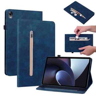 For OPPO Pad 11 Skin Feel Solid Color Zipper Leather Tablet Case(Blue)