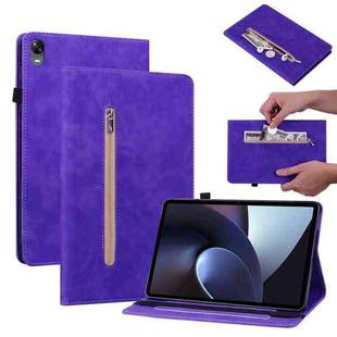 For OPPO Pad 11 Skin Feel Solid Color Zipper Leather Tablet Case(Purple)