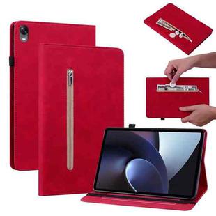 For OPPO Pad 11 Skin Feel Solid Color Zipper Leather Tablet Case(Red)
