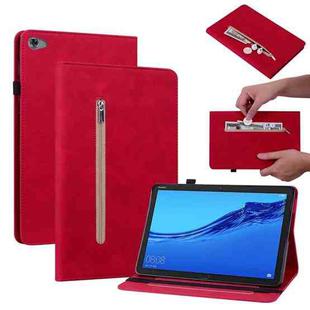 For Huawei MediaPad M5 Lite 10.1 Skin Feel Solid Color Zipper Leather Tablet Case(Red)
