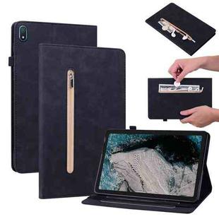 For Nokia T20 10.4 2021 Skin Feel Solid Color Zipper Leather Tablet Case(Black)