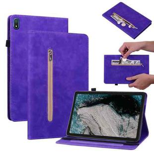 For Nokia T20 10.4 2021 Skin Feel Solid Color Zipper Leather Tablet Case(Purple)