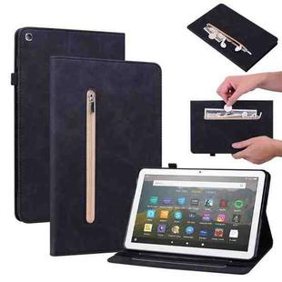 For Amazon Kindle Fire HD 8 Skin Feel Solid Color Zipper Leather Tablet Case(Black)