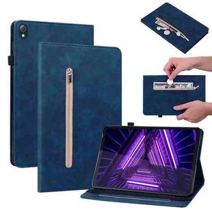For Lenovo Tab K10 Skin Feel Solid Color Zipper Leather Tablet Case(Blue)