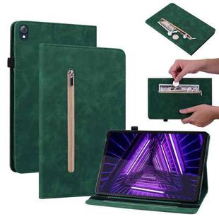For Lenovo Tab K10 Skin Feel Solid Color Zipper Leather Tablet Case(Green)
