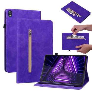 For Lenovo Tab K10 Skin Feel Solid Color Zipper Leather Tablet Case(Purple)